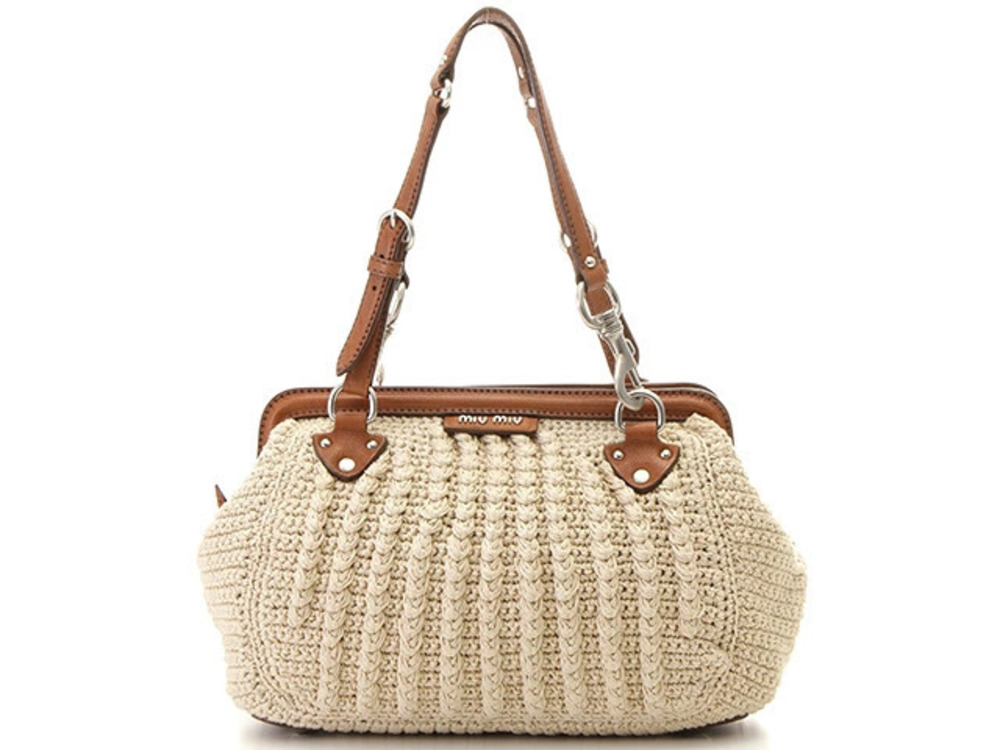 Miu Miu Handbag Lambskin Beige Cream Brown